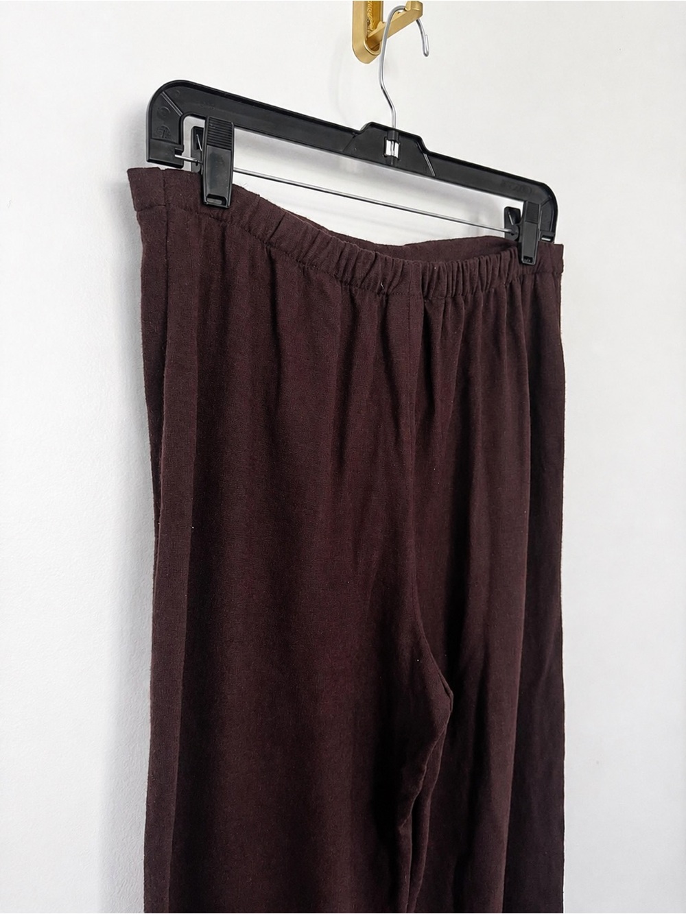 Eileen Fisher 100% Wool Wide Leg Pants M Burgundy Pull On Made USA